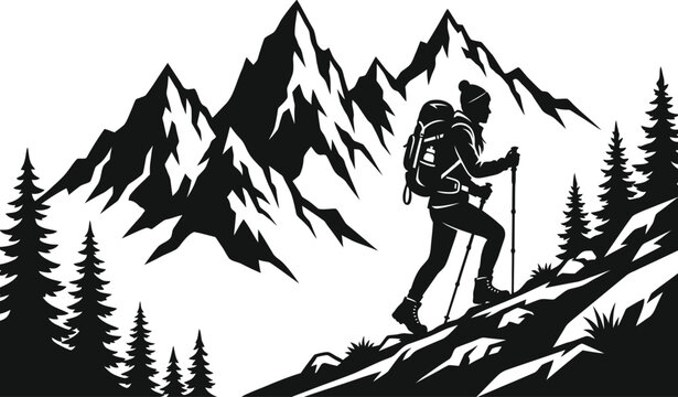 climber silhouette mountain climber black and white vector illustration