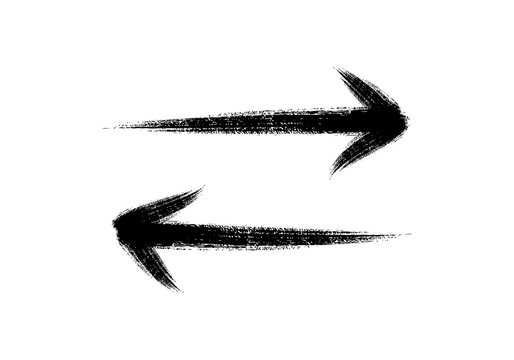 Double arrow hand drawn grunge sketch icon vector brush stroke design element for presentation website and print with black ink isolated on transparency background to show reverse direction.