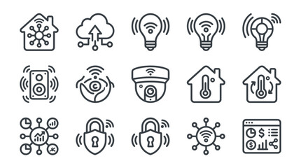 Smart home and internet of things icons for connected devices automation and monitoring. © Tah
