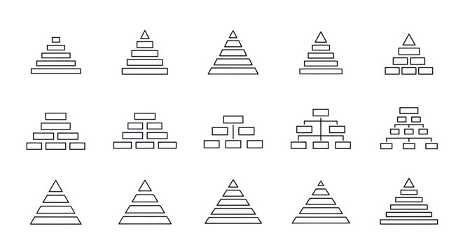 Hierarchy and Organization Charts: Pyramid and Flowchart Icons Set
