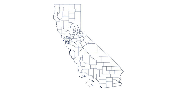 Outline map of California counties with white background