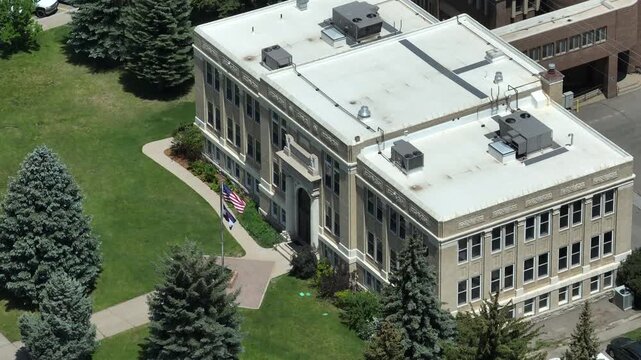 Routt County Building Historic Steamboat Springs Colorado Drone Aerial Footage
