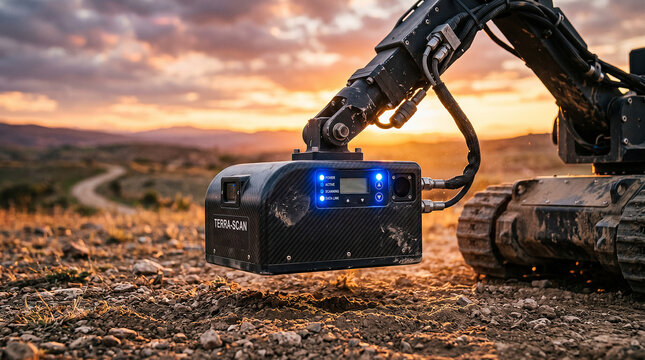 Using a demining robot for explosive ordnance disposal in a rural area during sunset for safety and recovery operations