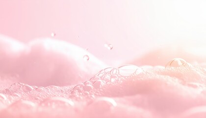 Fototapeta premium Close-up of pink bubbles and foam, creating a dreamy and serene abstract background with soft lighting.