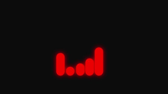 Glowing red neon bar chart animating up and down on a dark background. Motion graphic for financial risk analysis, market crash statistics, and digital equalizer concept.
