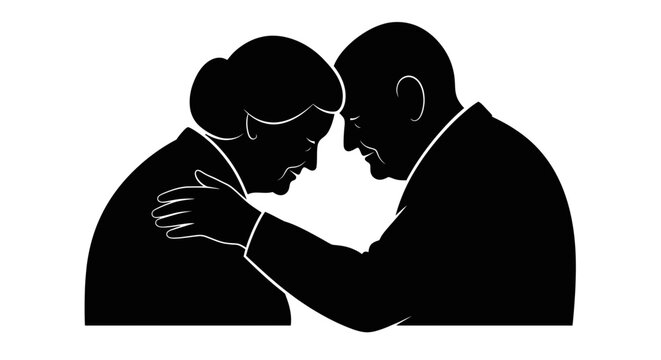 Elderly Couple Silhouette, Comforting Embrace, Love and Support
