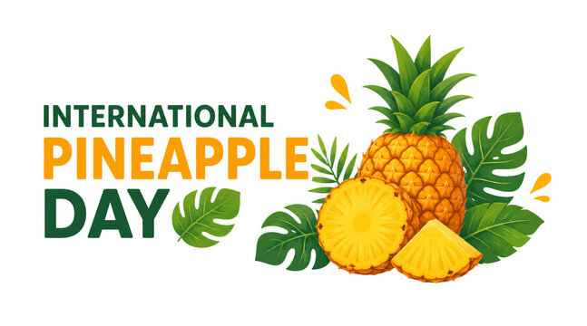 International Pineapple Day tropical fruit vector illustration with fresh pineapple slices and botanical leaves