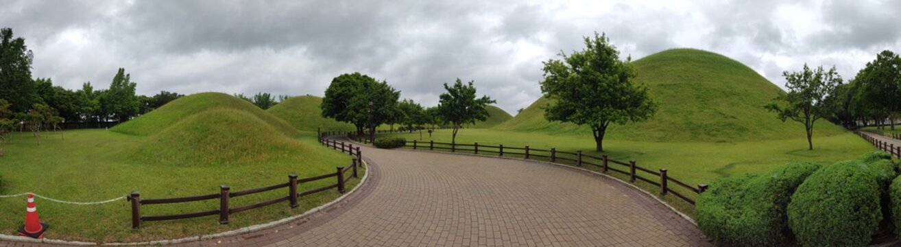 Daereungwon Tomb Complex Panoramic View in Gyeongju South Korea