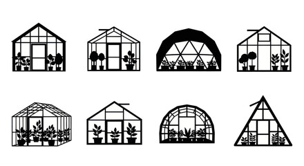 Greenhouse Silhouettes Collection: Various Geometric Shapes for Gardening and Agriculture © Apar