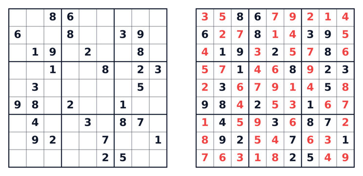 Classic Sudoku puzzle grids with numbers and empty spaces  