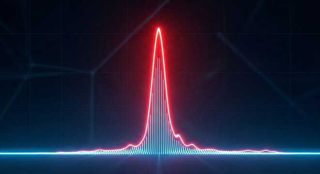 Vibrant Red and Blue Spectrum Analyzer Display with Geometric Background.