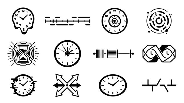 Minimal Clock and Timekeeping Outline Icon Collection