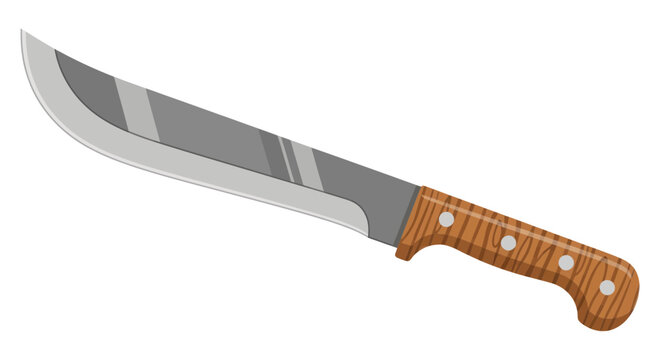 Machete with Wooden Handle, Sharp Blade, Isolated on White Background
