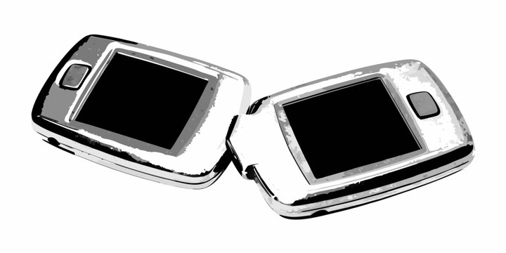 two silver flip phones vintage mobile phones on white background