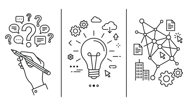 Creative brainstorming and strategic planning concept thin line art elements collection.