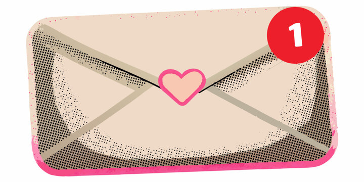 vintage envelope illustration with heart and notification bubble