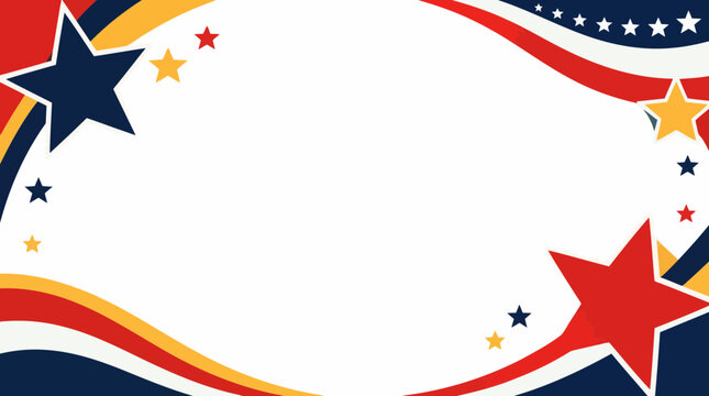 Patriotic border with stars and stripes framing central white area for USA holiday events with bright celebratory colors evoking national pride featuring ample copy space for text.