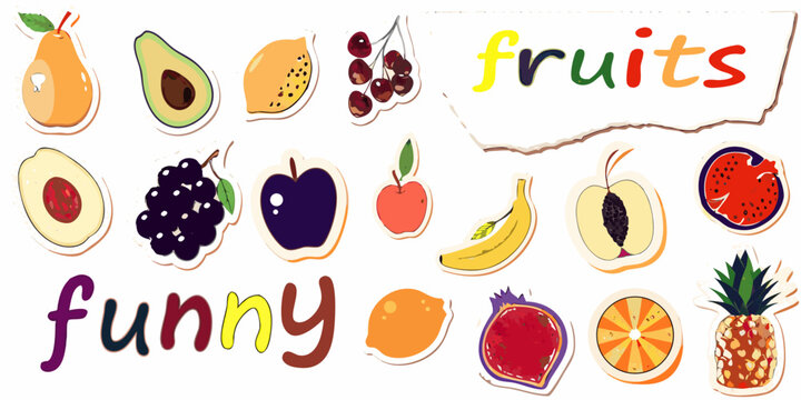 vector illustration of colorful fruits and lettering on white background