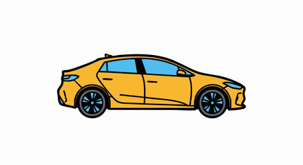 Obraz premium Yellow sedan car with black wheels and blue windows isolated on white background.