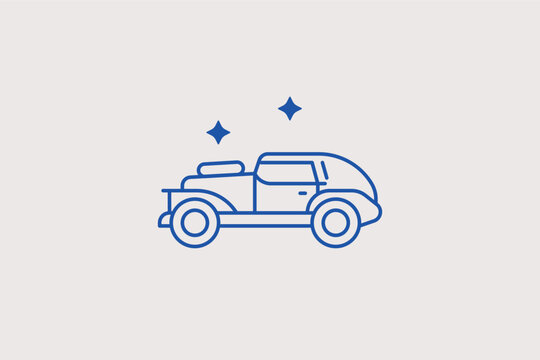 Retro luxury sports roadster car line icon for classic automotive exhibition event tickets. Vector illustration for old timer convertible vehicle rental web catalogs.