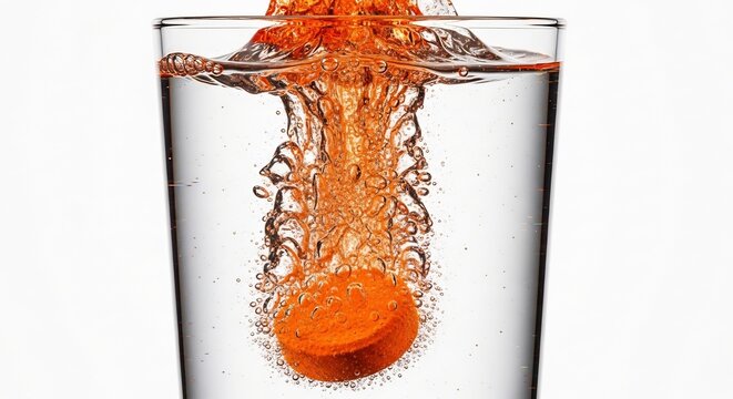 Effervescent Tablet Plunging into Water: A Burst of Orange.