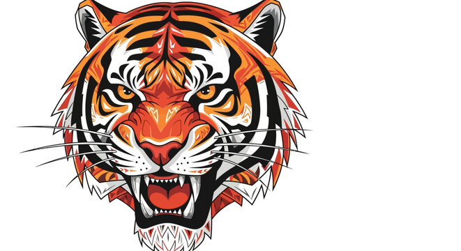 Tiger face with open mouth roaring.