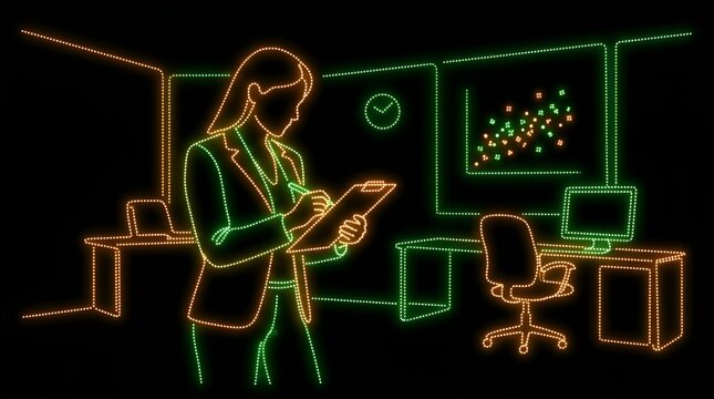 Businesswoman taking notes with data scatter plot background