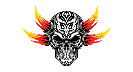 Detailed tattooed skull with horns. © Slamet