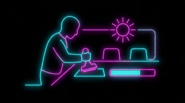Person stamping official document with glowing progress bar