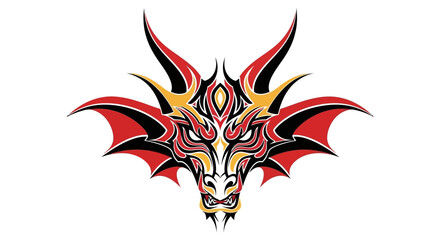 Naklejka premium Dragon head with red wings tattoo.