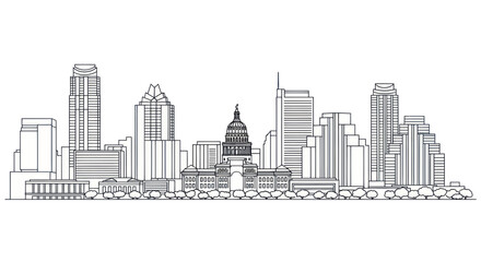 Obraz premium Austin Texas Skyline Black and White Line Art Drawing