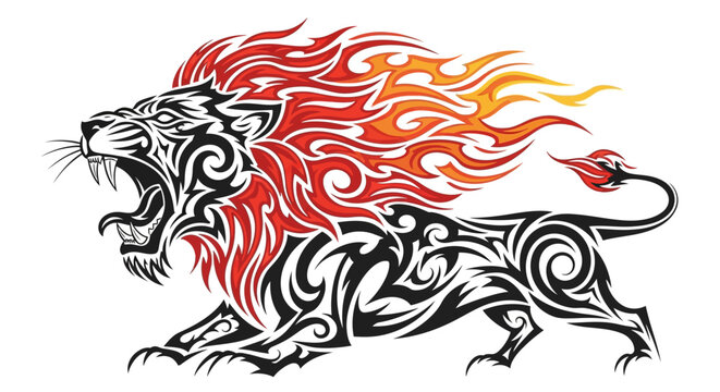 Fierce Lion with Flaming Mane.