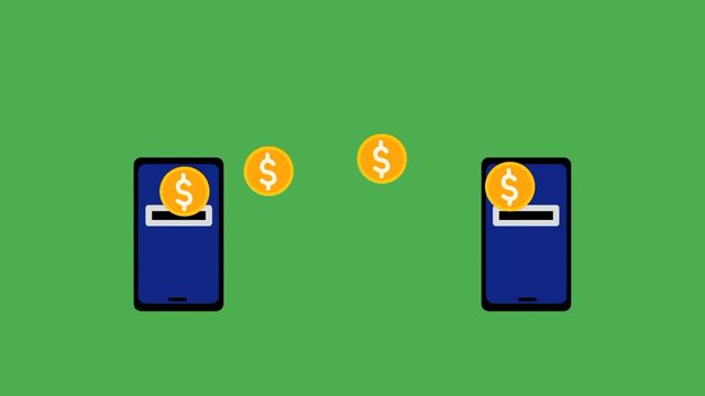 Fast digital money transfer animation between smartphone devices. Online payment concept with mobile finance and quick transaction service