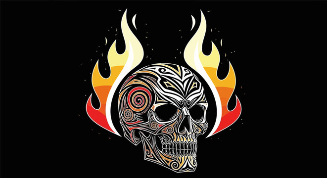 Skull with flames and tattoo design.