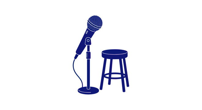 Microphone and Stool on White Background - Stand-up Comedy Concept