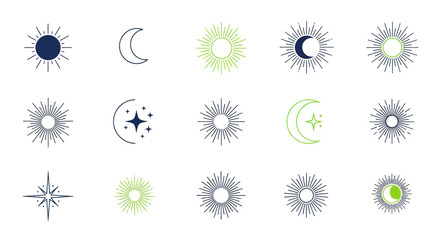 Celestial Icons: Sun, Moon, Stars, and Crescent Moon Set © ninis