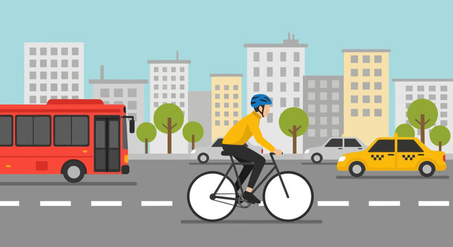 Person Riding Bicycle Wearing Helmet Safely.