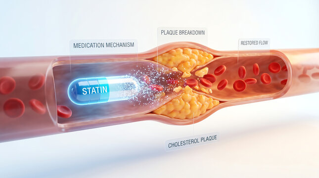 Statin Pill Dissolving Cholesterol Plaque Inside Coronary Artery