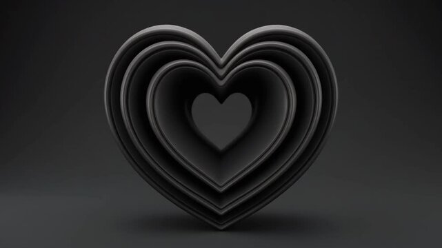 Modern Matte Black tiered 3D Heart Pulsing Tunnel Animation Loop