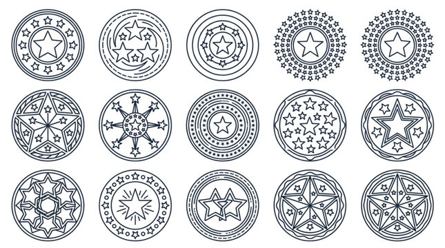 Collection of Circular Star Emblems and Symbols.