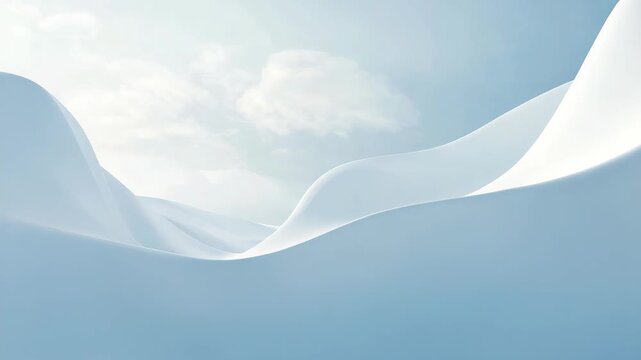 The video shows gentle, soft hills with white slopes. The sky is bright blue with some clouds floating. This takes place on a clear day with no visible signs of life