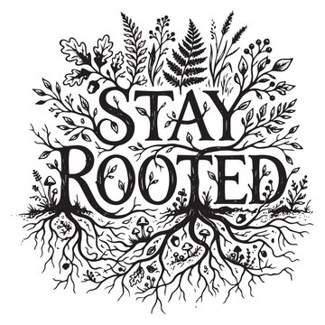 Stay Rooted Hand Drawn Lettering. Modern Slogan or Quote Handwritten Vector Calligraphy. Black Paint Lettering Isolated on White Background. For Housewarming Posters, Greeting cards, Prints