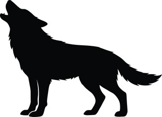 Obraz premium Wolf silhouette depicts a wild animal howling at the moon.