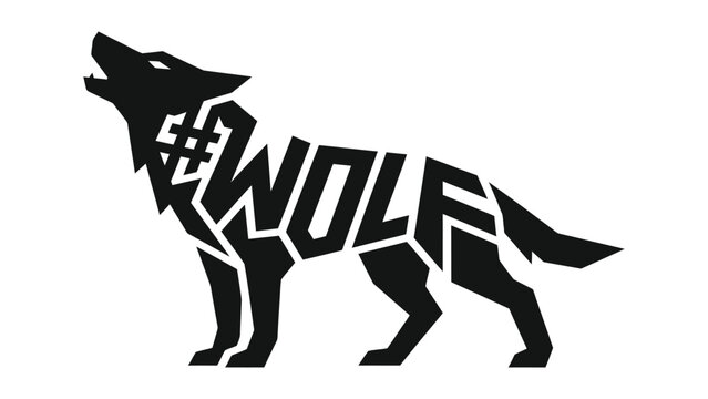 Wolf illustration features a stylized canine animal standing in a howling pose.