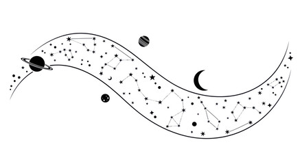 Cosmic Wave with Planets and Stars, Constellations, Space Travel © aa