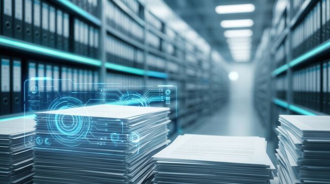 Innovative data storage technology converting paper files into digital formats.