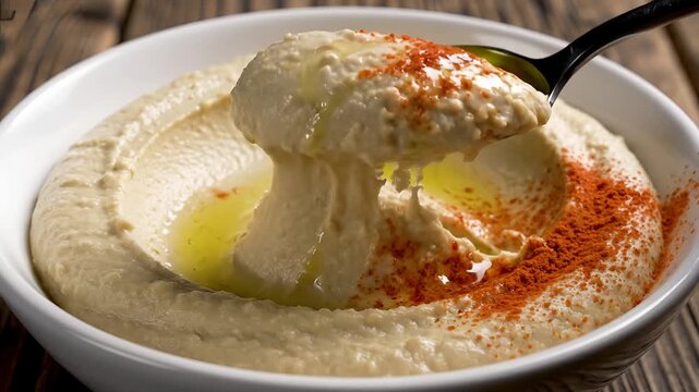 Delicious Hummus Dip with Olive Oil and Paprika in a Bowl.