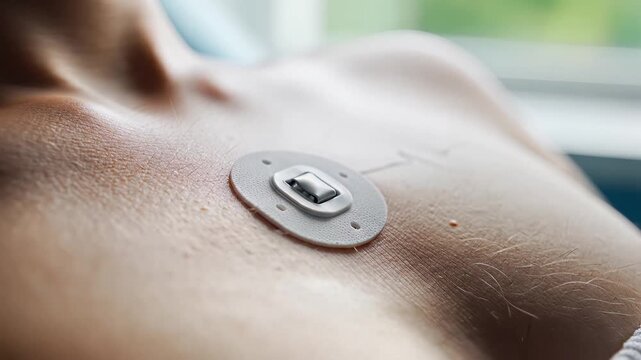 Heart Monitor Sensor on Male Patient Chest for Medical Tracking