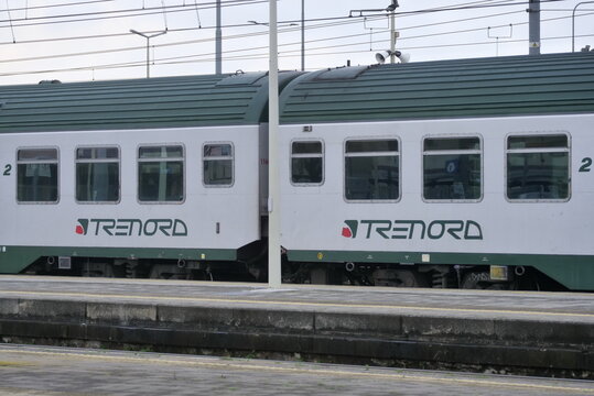 Train in central station of Treviglio along the Milan-Venice section, Lombardy, Italy