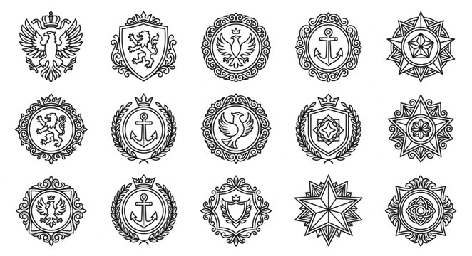 Collection of Vintage Heraldic Emblems and Crests.